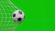 © Dsr - Ultra Realistic Soccer Ball Entering Goal Net on Green Background with Professional Football Match Concept