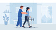 © muthia - Physical Therapist assisting patient with walker, rehabilitation therapy
