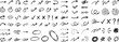 © Sabbir - Sketchy arrow set with pen, crayon and chalk effects. Hand drawn style with brush and pencil strokes. Flat vector illustration isolated on white. Distressed rough texture for creative design.