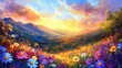 © ABDUL - Breathtaking Mountain Landscape Adorned With Vibrant Wildflowers During a Radiant Golden Hour Sunset