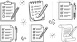 © PJ DeSign - Productivity Checklist Icon Set with Clipboard Notebook Task Survey Documents and Pencil Line Art for Business Planning