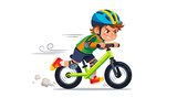 A child rides a balance bike quickly outdoors with motion blur