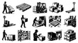 © 21graphic - Logistics and Warehouse Operations Black and White Line Art Glyph Icons Set for Shipping, Delivery, and Storage