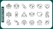 © Minara - Care, support icons set. Help in a difficult life situation, icon collection. Helping hand, heart, keeping alive, hugs. Line with editable stroke