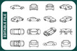 © Minara - Car icons set. The car from different sides. Side view, back, front, bottom, inside. linear icon collection. Line with editable stroke
