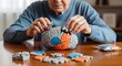 © TensorSpark - Elderly person assembling a colorful brain puzzle at a table representing dementia care, cognitive therapy, and memory stimulation in senior support.