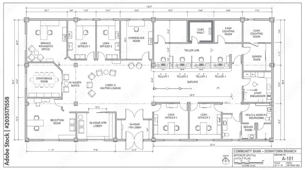 Community Bank Downtown Branch Interior Spatial Layout Plan Blueprint ...