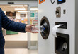 © burntime555 - A person deposits a plastic bottle into a reverse vending machine at a recycling center, highlighting environmental consciousness and sustainability efforts