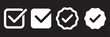 © Hike Studio 2 - Verified badge icon tick symbol vector approved check mark icon. Blue green checkmark icons - Certificate badge Quality certify icon. Verified badge icon tick symbol vector approved check mark icon.