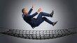© Sam Efendi - Man in Suit Falling Onto Safety Net Concept of Financial Crisis and Job Loss