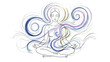 © Deshan - Continuous One Line Human Silhouette with Flowing Energy Curves – Emotional Energy and Sensory Awareness Concept Line Art