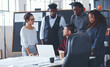 © peopleimages.com - Business people, review and laptop in office with architecture chat, planning and project feedback. Architect, team and discussion in workplace with computer, design idea and explain building policy.