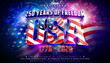 © articular - Fourth of July Independence Day Editable Text Effect 250 Years of the USA Graphic Style with American Flag in 3d Typography on Fireworks Background. Vector Patriotic Customizable Illustration Template