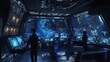 © Shankar - People inside futuristic spaceship command bridge at night