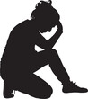 © Curto - vector,  silhouette of  side view of a woman kneeling looking down and hand on forehead