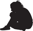 © Curto - vector,  silhouette of  side view of Woman sitting on the floor looking