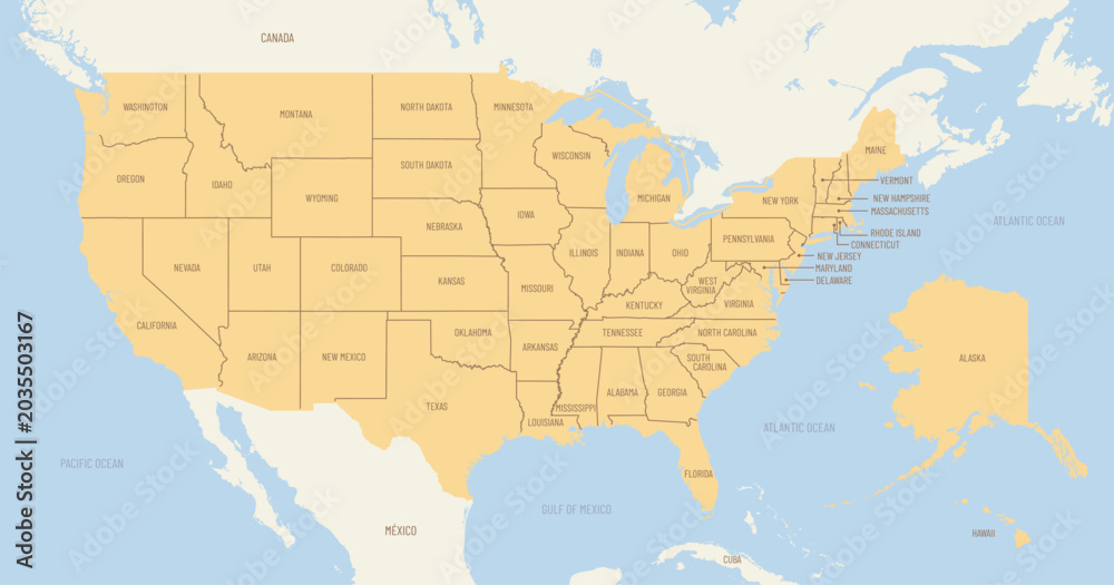 political map of united states of america with administrative divisions