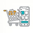 © PATHAN  - Shopping cart pixelating into a smartphone screen line art illustration representing mobile commerce digital transition and online retail shopping