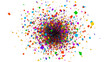 © Ioana - Isolated dynamic vibrant colorful exploding confetti particles for festive celebration design overlay.