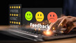 © Images for you - Marketing specialist analyzing customer satisfaction feedback through digital survey ratings and online review metrics to improve service quality, client experience, retention, and brand trust.