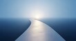 © aexelith - Curved White Path Leading Through Blue Mist Toward Bright Horizon
