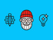 © upin - Creative Design Process Illustration with Bearded Avatar, Pencil Gear and Lightbulb Icon