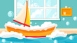© Bangsatria - Toy sailboat floating on bubbly, foamy water inside a room