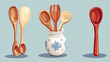 © Waticantik - Collection of wooden kitchen utensils and a ceramic container