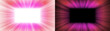© imak - Pink and red light rays radiating from a central frame with copy space on transparent and black background, isolated radial burst overlay element