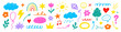 © Polina Tomtosova - Crayon line kid star set. Hand drawn crayon line pastel pencil kid heart flower icon texture scribble. Cute children rainbow cloud play smile school underline cartoon background. Vector illustration