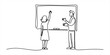 © Kanu Art_Gallery - Teacher and student at a whiteboard, student raising hand to answer question, education concept, simple line art