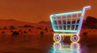 © MDABULKALAM - Neon shopping cart sign glowing on a dark desert landscape with shopping consumerism marketing landscape business commerce electric abstract merchandise