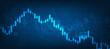 © Roshikul - Financial stock market chart with blue candlesticks showing downward trend on dark grid background.