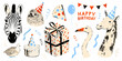 © Ajay - Animal heads and birthday elements hand drawn vector illustration