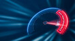 © Celt Studio - maximum performance concept fast speed glowing neon speedometer tachometer dashboard dial rapid acceleration power abstract technology background motion blur futuristic graphic UI interface indicator