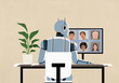 © fStop - Humanoid robot on video conference with coworkers on computer screen in office
