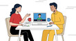 © Jesika! - Remote team collaboration meeting with coworkers using laptop video conference at table modern flat vector illustration design