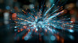 © Denis Yevtekhov - Explosive burst of dynamic speed lines radiating outward from a central point, representing a conceptual high-tech display of data transmission speed, global business connectivity, and