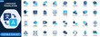 © JIm Studio - Language translation icon set. Translator, interpreter, multilingual communication, localization, global speech, online learning, dictionary, voice technology. Editable icons collection. Vector.