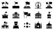 © Mausumi - Vintage inspired truman day silhouette icons featuring flags buildings and stars on white background