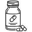 © Meherun - Pill Bottle with Label Line Icon Vector Illustration, Medical Container for Capsules and Tablets, Healthcare Pharmacy Symbol for Prescriptions and Supplements, Minimalist Black and White Outline.