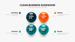 © kitka - Creative Proposal 4 Element Infographic Slideshow Layout. Service Development Four Step Diagram Slide Template. Business Insight Frame Design Vector Illustration.