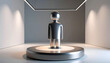 © otak - Isolated metallic business person figure on spotlighted display podium, representing corporate success and achievement