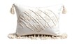 © BAMBANG - Cream-colored throw pillow with woven heart design and fringe