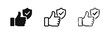 © drawing lines - Thumbs up with security shield icons for safety approval and guarantee in solid, outline, and sketch styles