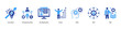 © Dewi Sari - Career Innovation web banner icon vector illustration featuring Innovation, Entrepreneurship, Job Application, Career, Skills, Skill, and Skill.
