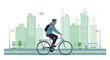 © joko - Man cycling in green eco city, sustainable urban transport, ESG concept