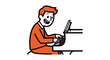 © Colian - Cheerful cartoon man happily typing on laptop computer.