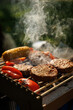 © 9parusnikov - Vertical Shot of Eco Friendly Grill with Cooking Vegan Burgers