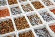 © 9parusnikov - Fresh seafood displayed in white boxes at a fish market